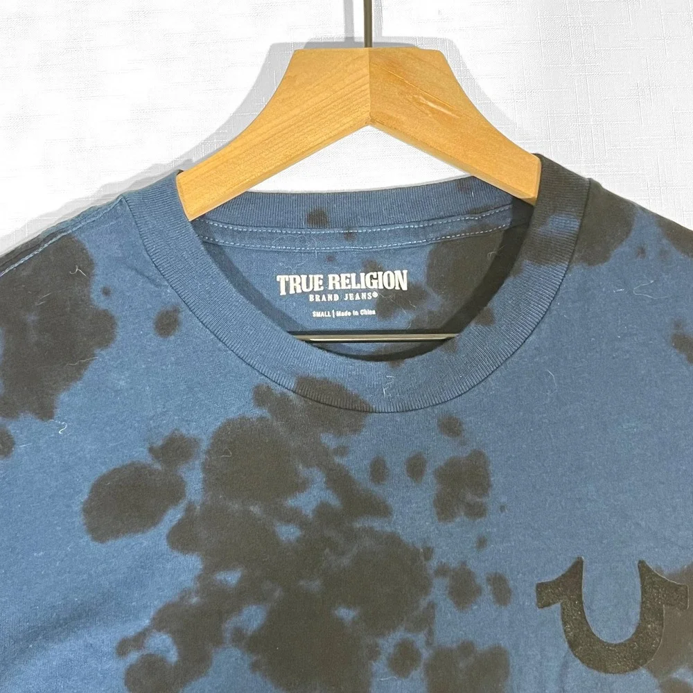 True Religion Tie Dye BUDDHA LOGO T-Shirt Streetwear Y2K Mens Small Blue Black‎
